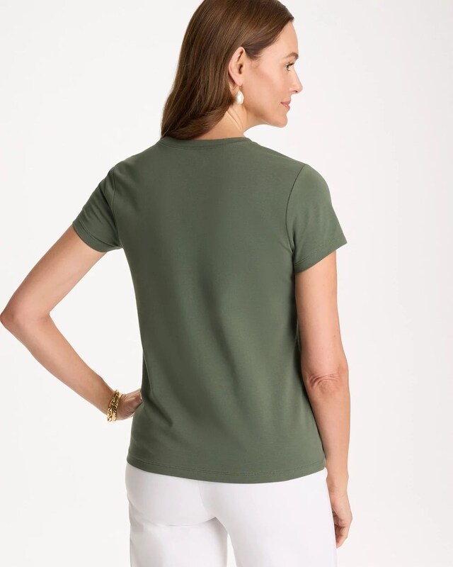 Embellished Cotton Stretch Cap-Sleeve Tee - image 3